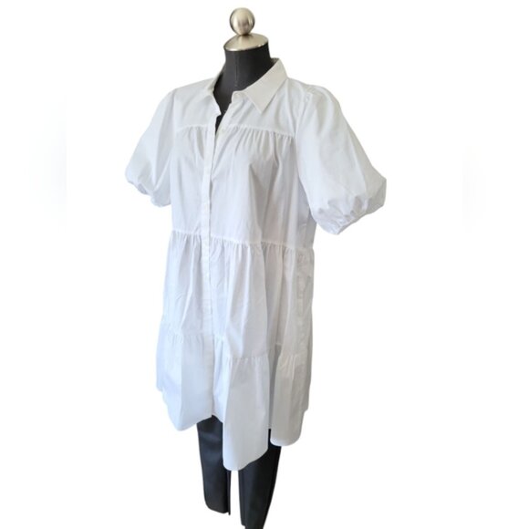 Zara Flounce Mini Dress Tiered Baby Doll Puff Sleeve Sz XL - Picture 6 of 13